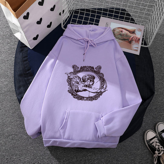 Unisex nan lässiger Kapuzenpullover mit Vintage-Ornamentdruck, Kängurutasche und doppellagiger Kapuze EB