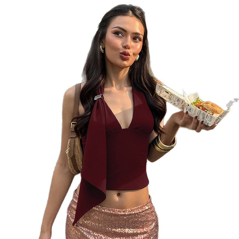 Damen Cropped Top mit asymmetrischem Schnitt und elegantem Halterdesign EB