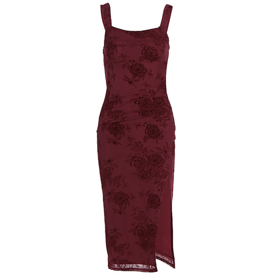 Damen Figurbetontes Kleid mit Spitzenmuster und Schlitz EB