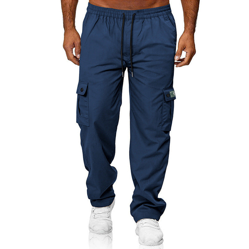 Herren Cargohose mit elastischem Bund, Kordelzug und Multifunktions-Taschen EB