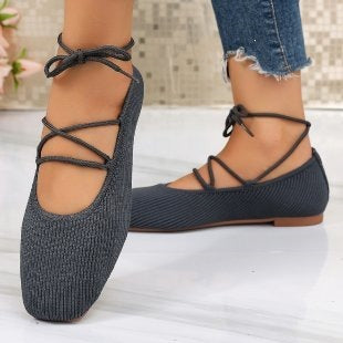 Damen elegante Ballerinas mit geschmackvollem Schnürdesign EB