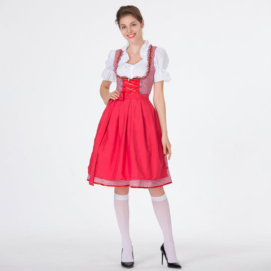 Damen nan karierter Dirndlkleid mit geraffter Schürze und geschnürter Miederfront EB