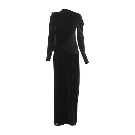 Damen Maxikleid mit innovativer Drapierung und elegantem Stoff EB