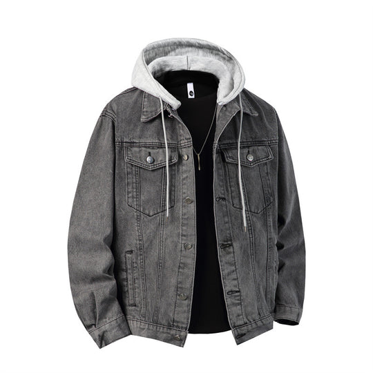 Herren nan Jeansjacke mit angenähter Kapuze Lagenlook robuste Baumwollmischung EB