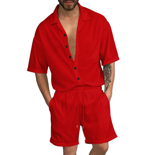Herren Freizeit-Set mit lässigem Kurzarmhemd und elastischen Shorts EB