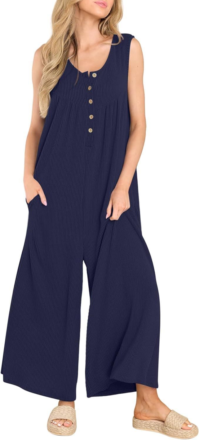 Damen Luftige Jumpsuit mit Knopfdetails und Taschen EB