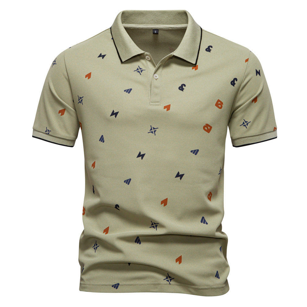 Herren nan legeres kurzärmeliges Piqué-Poloshirt mit geometrischem Allover-Print, Kentkragen und kontrastbesatz EB