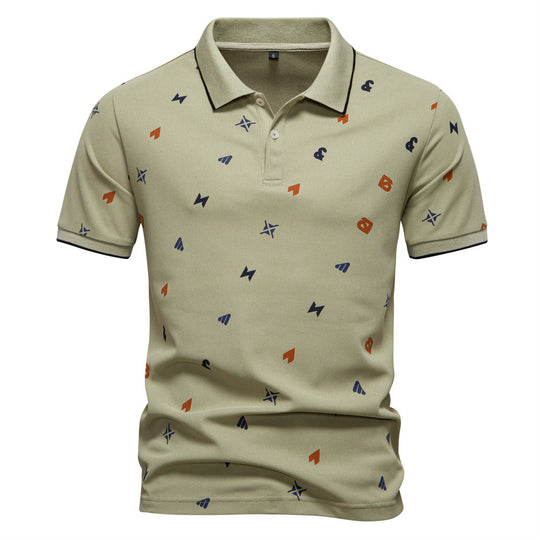 Herren nan legeres kurzärmeliges Piqué-Poloshirt mit geometrischem Allover-Print, Kentkragen und kontrastbesatz EB