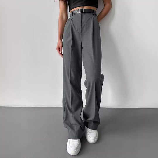 Damen Elegante High-Waist-Hose mit Bügelfalte und Bindegürtel EB