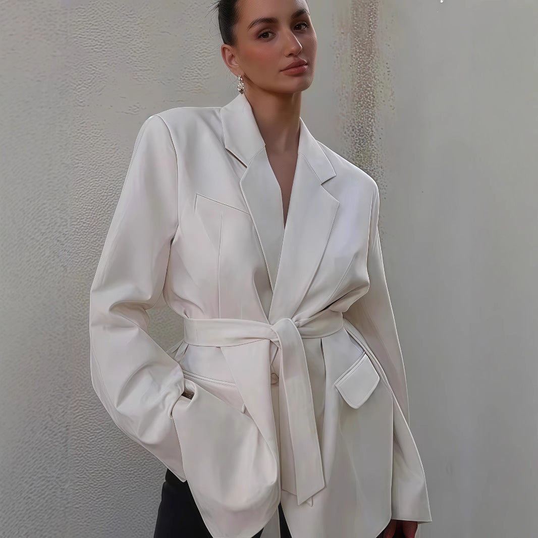 Damen Modischer Oversized Blazer mit Gürtel EB