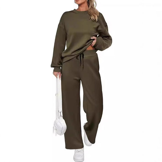 Damen nan zweiteiliges French-Terry Lounge-Set mit oversized Rundhals-Pullover und weitem Highwaist-Jogger EB