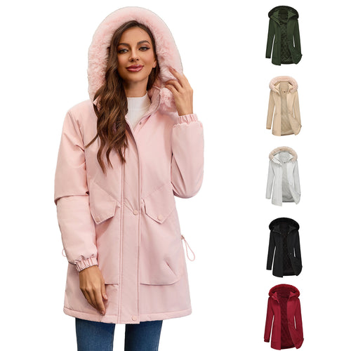 Damen wasserabweisende Parkajacke mit kuscheligem Kunstfellkragen EB