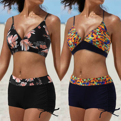 Damen Bikini-Set mit modischem Oberteil und hoch geschnittenen Shorts EB