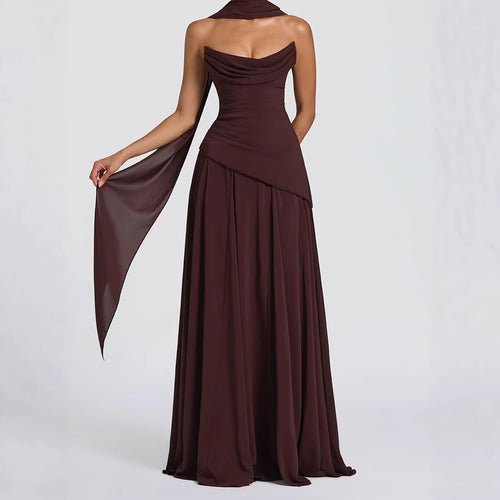 Damen elegantes maxikleid mit schulterfreiem Design und raffinierten Drapierungen EB