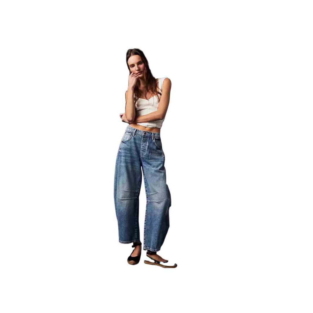 Damen nan weite Jeans mit hoher Taille, geradem Bein und entspanntem Sitz EB