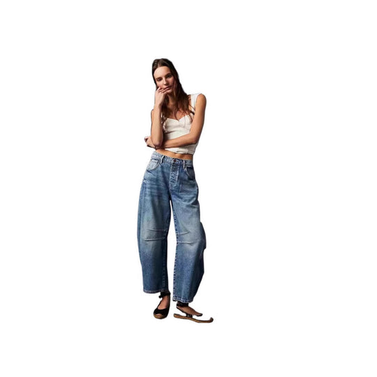 Damen nan weite Jeans mit hoher Taille, geradem Bein und entspanntem Sitz EB