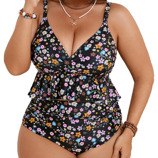 Damen Flatterndes Bikiniset mit Blumenmuster EB