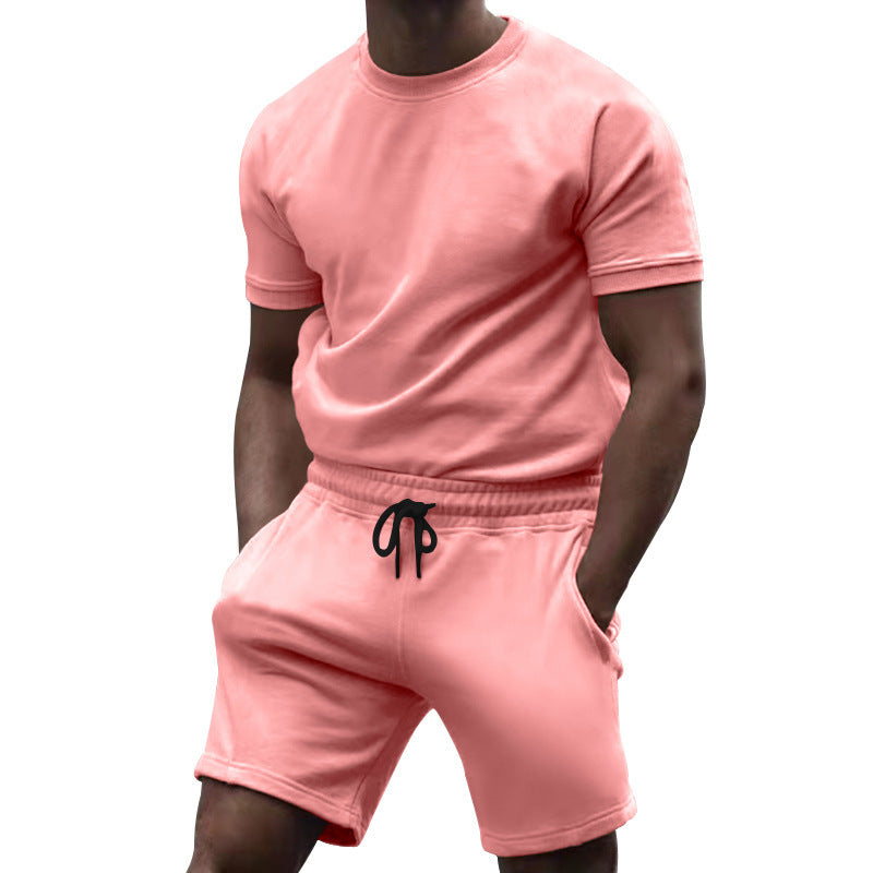 Herren nan kurzärmeliges Sweat-Set aus weichem Sweatstoff mit Rundhalsshirt und Kordelzug-Shorts EB