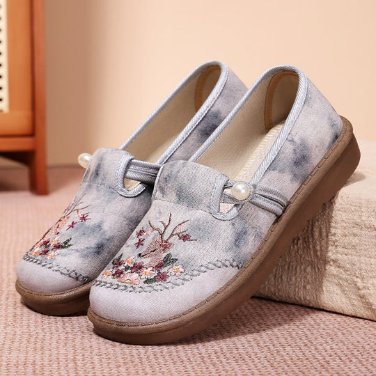 Damen nan bestickte Slipper mit Perlendetail, atmungsaktivem Textiloberteil und stoßdämpfender Komfortsohle EB