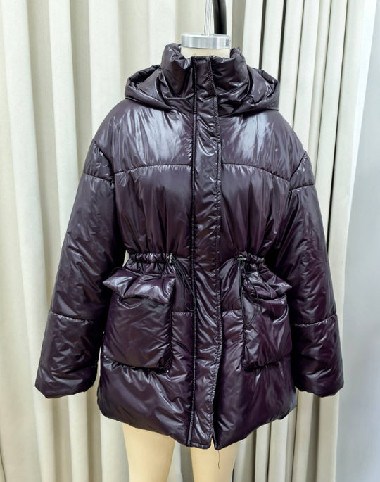 Damen Wattierte Winterjacke mit verstellbarem Taillenzug und Kapuze EB
