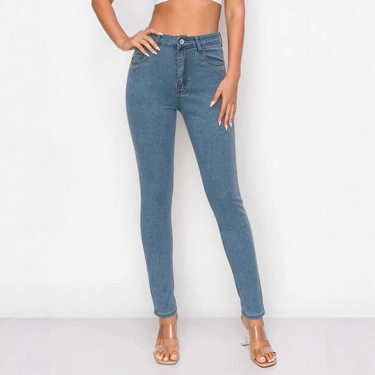 Damen nan hochgeschnittene Skinny-Jeans mit figurformendem Stretch und knöchellanger Passform EB