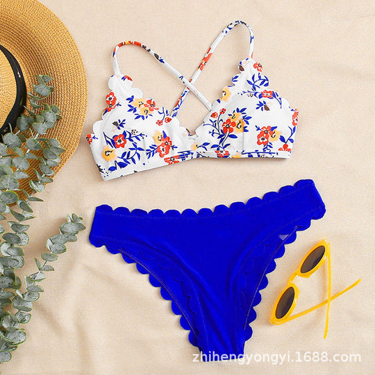 Damen Bikini-Set mit floralem Oberteil und hochtailliertem Slip EB