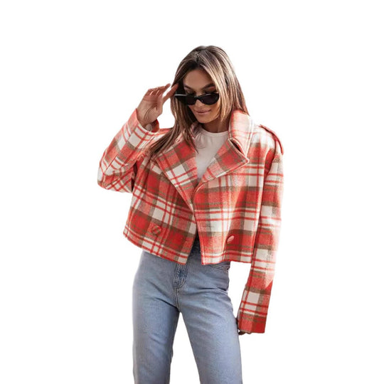 Damen Karierte Cropped Jacke EB