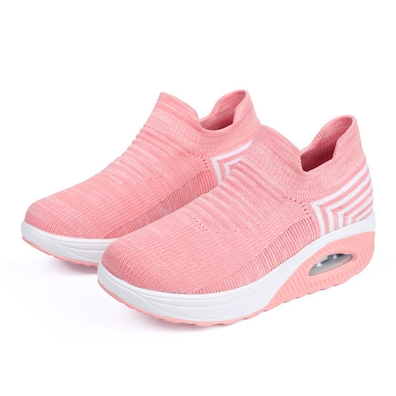 Damen nan gestrickter Schlupf-Walking-Sneaker mit anatomischer Pronationsstütze, Luftpolster-Zwischensohle und sockenähnlichem Schaft EB
