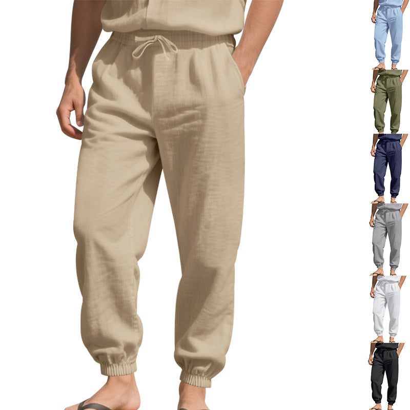 Herren nan leichte Leinenhose mit elastischem Tunnelzugbund, seitentaschen und gesmokten Bündchen EB