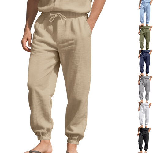Herren nan leichte Leinenhose mit elastischem Tunnelzugbund, seitentaschen und gesmokten Bündchen EB