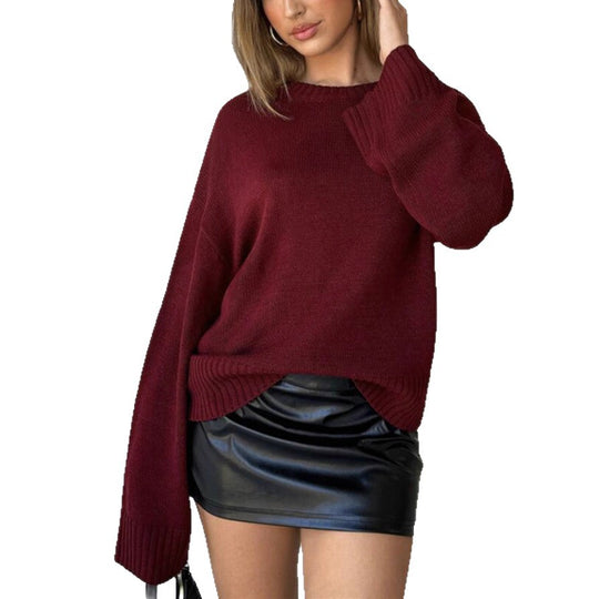 Damen Oversize-Feinstrickpullover mit kurzem Rumpf und geripptem Stehkragen EB