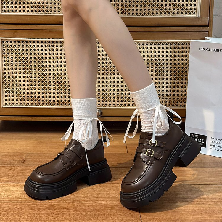 Damen modische Schnürschuhe mit eleganten Schnallen und robustem Plateau EB