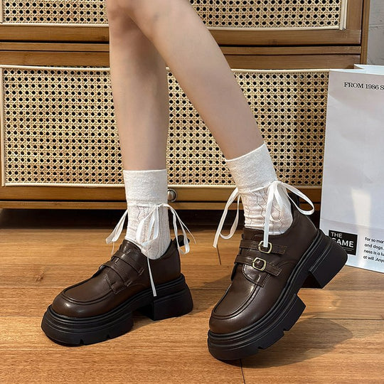 Damen modische Schnürschuhe mit eleganten Schnallen und robustem Plateau EB