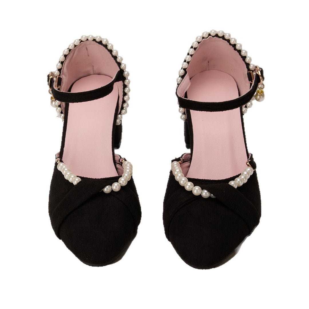 Damen Elegante Absatzsandalen mit zarter Perlenverzierung und komfortablem Blockabsatz EB