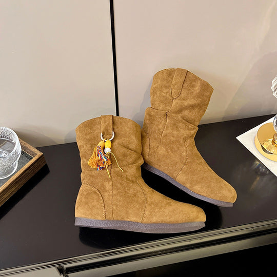 Damen Bequeme Winterstiefel aus weichem Wildleder mit modischem Designschnallen EB