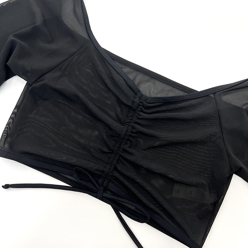 Damen Sportliches Badeoberteil mit langem Arm und hohem Bund EB