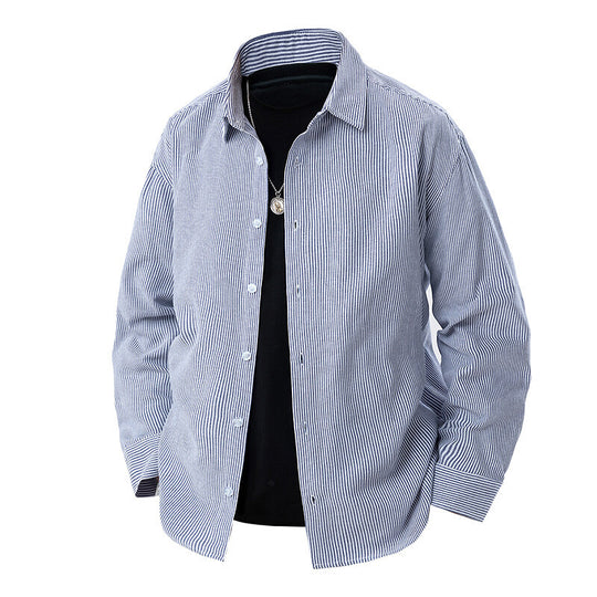 Herren nan gestreiftes Overshirt-Hemd mit lockerer Passform und Kentkragen EB