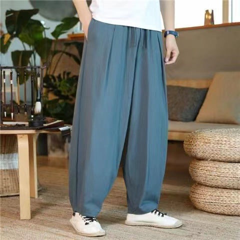 Herren nan oversized Relax-Fit Baumwoll-Jogpants mit tiefem Schritt, Tunnelzug und seitlichen Eingrifftaschen EB
