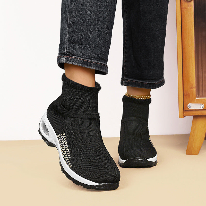 Damen High-Top Sport-Sneaker mit atmungsaktivem Strickoberteil und isolierendem Futter EB