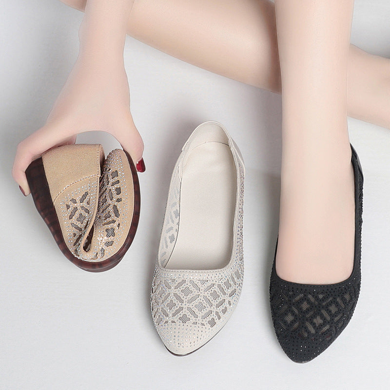 Damen Ballerinas mit elegantem Lochdesign und funkelnden Strassakzenten EB