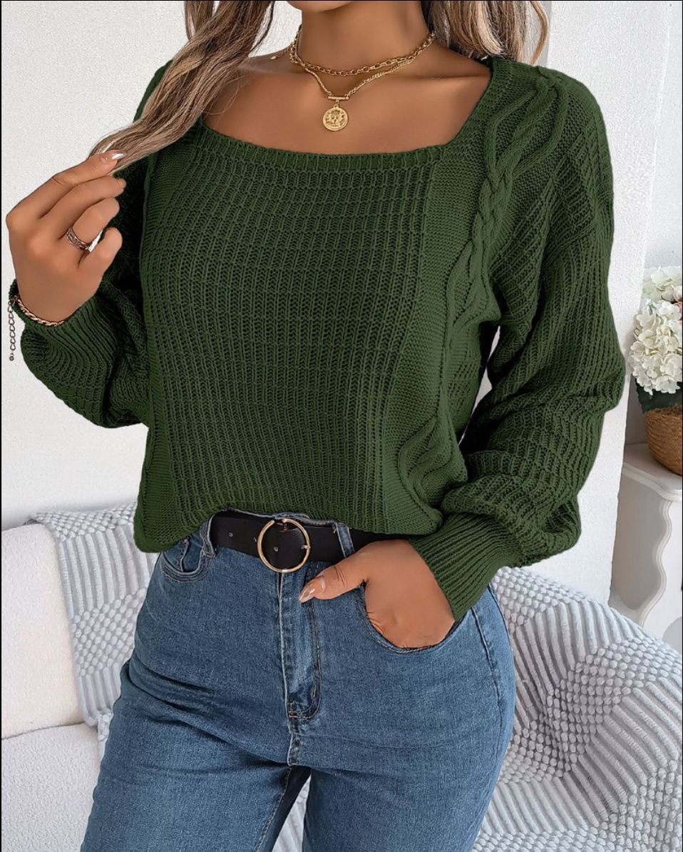 Damen lässiger Strickpullover mit strukturierter Oberfläche und romantischem Zopfdesign EB