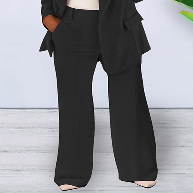 Damen nan bürotaugendes Hosenanzug Set mit weiter Hose und tailliertem Blazer EB