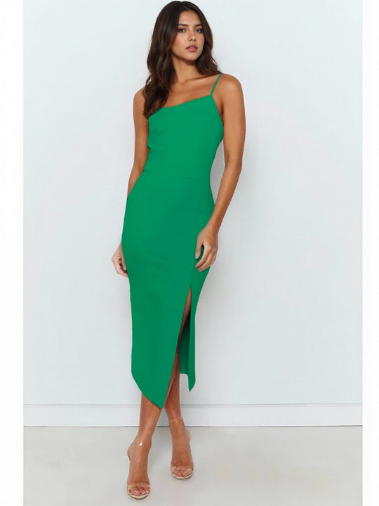 Damen Elegantes Midi-Kleid mit asymmetrischem Saum und Schlitz EB