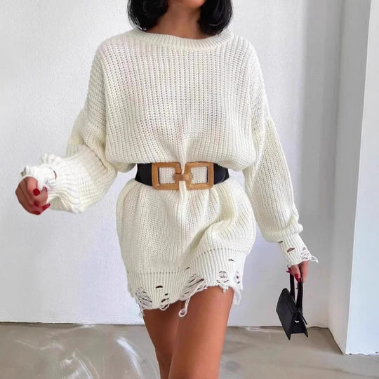 Damen Oversized Strickpullover mit einzigartigen Rippstrukturen und modischen Cut-Outs EB
