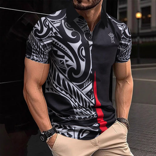 Herren Poloshirt mit modernem tribal Design und atmungsaktiver Funktionalität EB