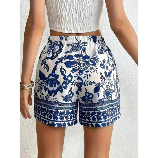 Damen Freizeitshorts mit floralem Muster und elastischem Bund EB