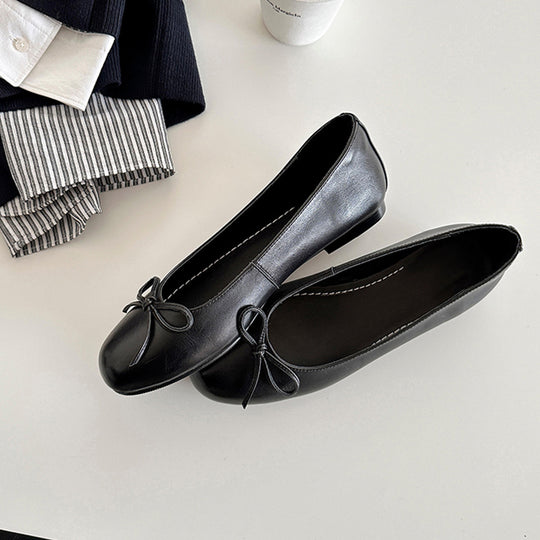 Damen Ballerina Schuhe aus weichem Leder mit elegantem Schleifendetail EB