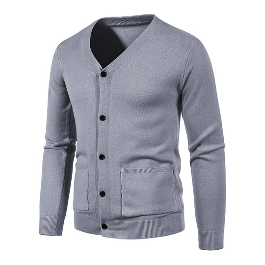 Herren nan leichte Feinstrick-Strickjacke mit V-Ausschnitt, durchgehender Knopfleiste und aufgesetzten Taschen EB