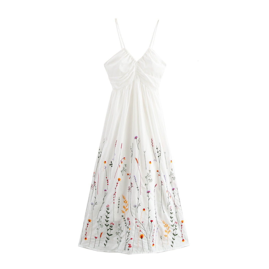 Damen Spaghetti-Träger Kleid mit floralen Stickereien EB