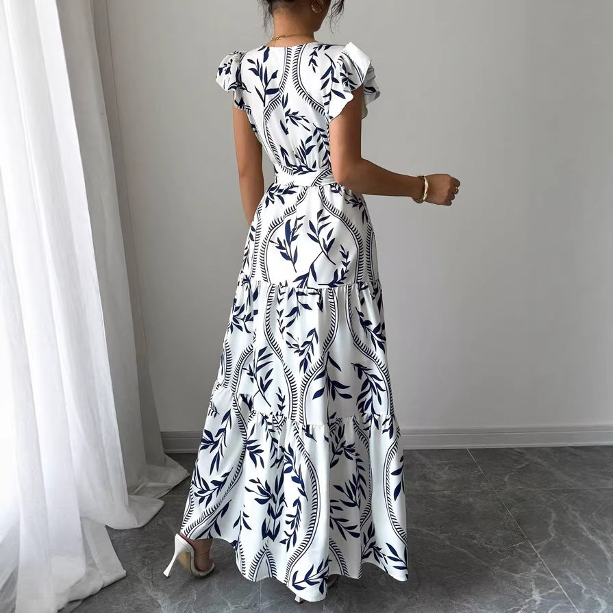 Damen Maxikleid im boho-inspirierten Design mit floralen Elementen und taillierbarem Gürtel EB